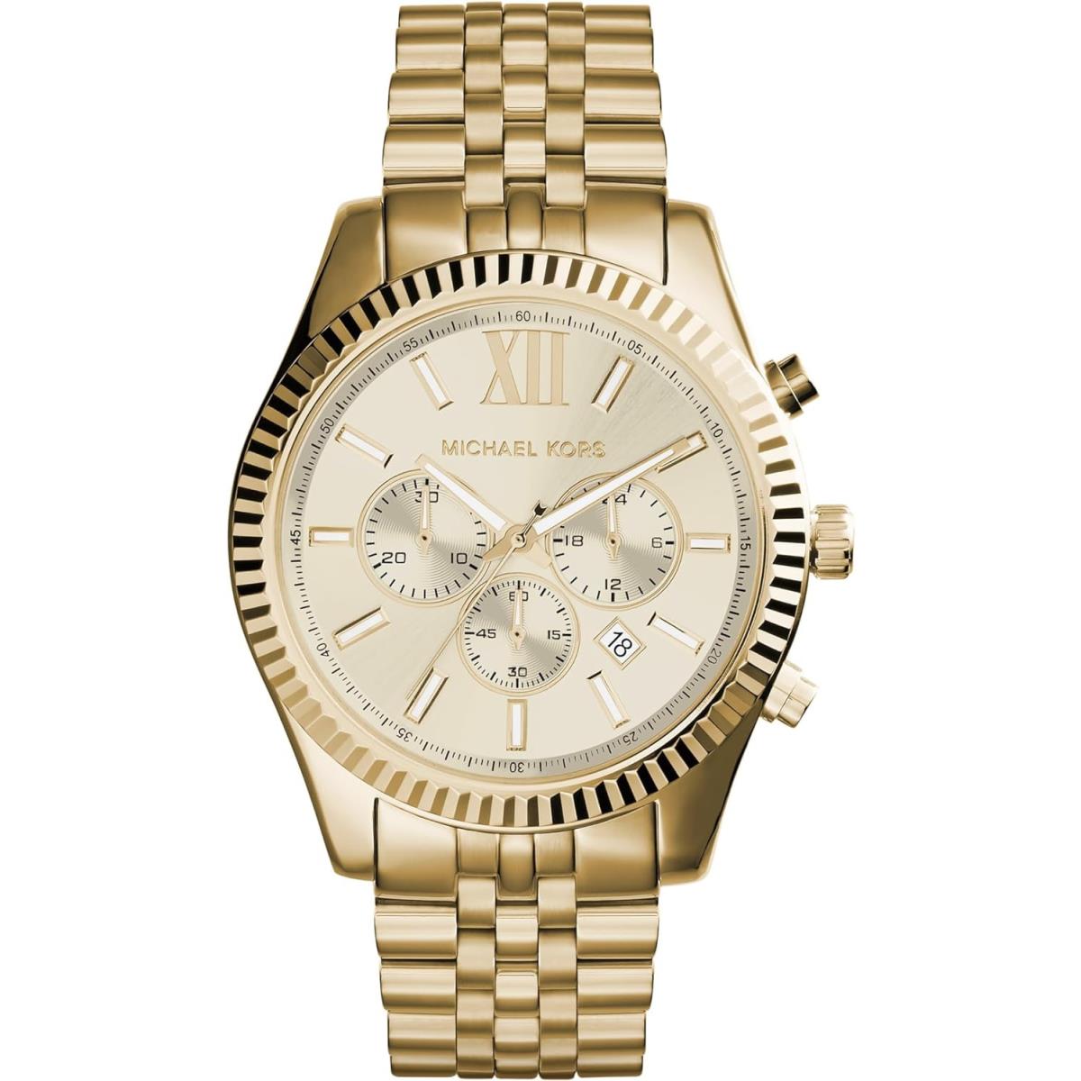 Michael Kors Lexington Men`s Watch Stainless Steel Bracelet Watch For Men All C Gold Steel