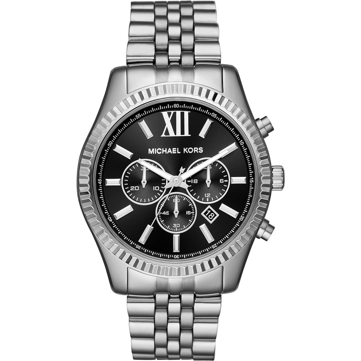 Michael Kors Lexington Men`s Watch Stainless Steel Bracelet Watch For Men All C Silver/Black Dial