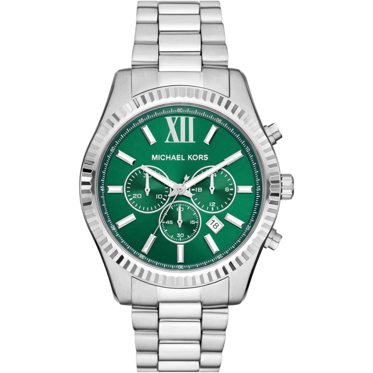 Michael Kors Lexington Men`s Watch Stainless Steel Bracelet Watch For Men All C Silver/Green