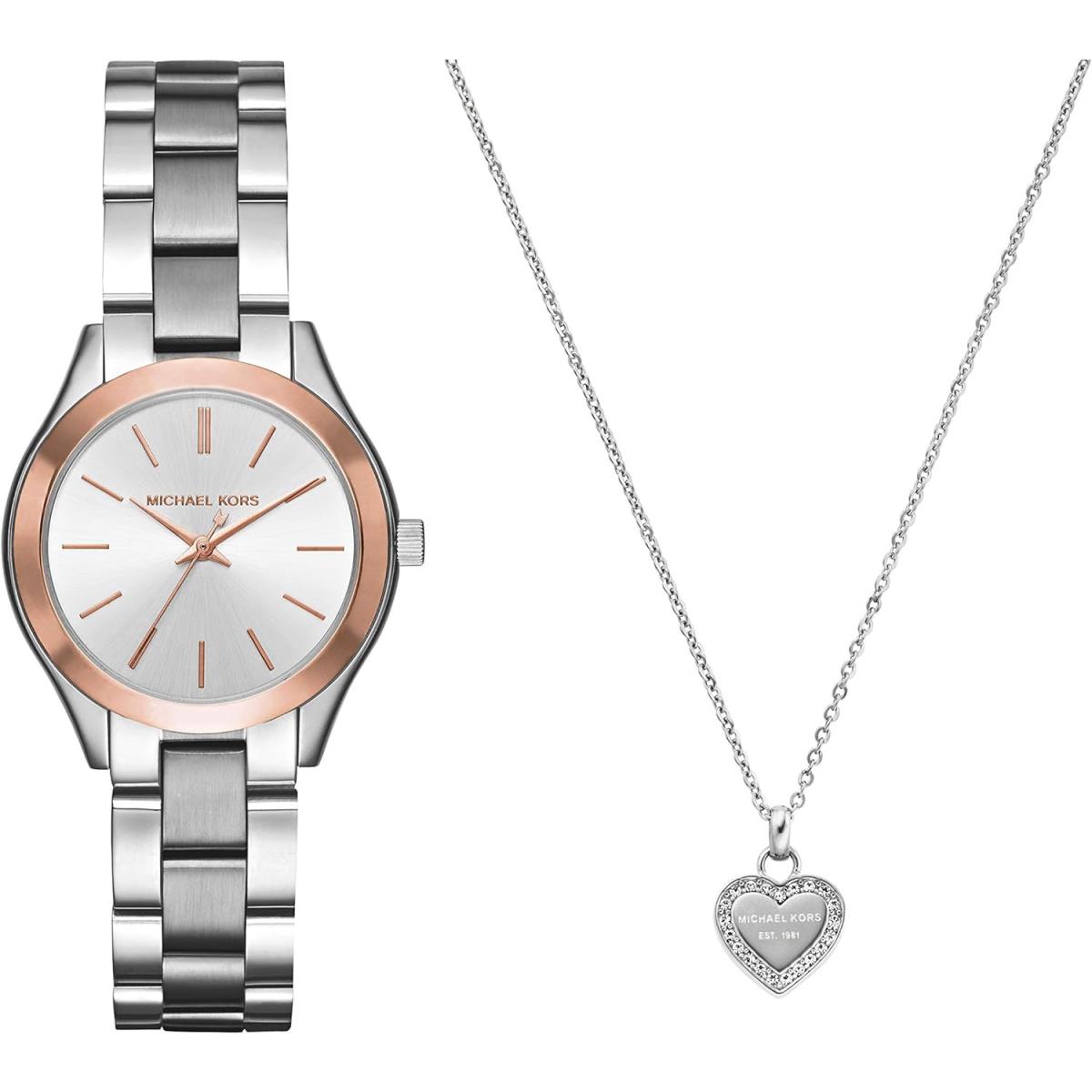Michael Kors Slim Runway Stainless Steel Women`s Bracelet Watch All Styles All Silver/Watch+Necklace