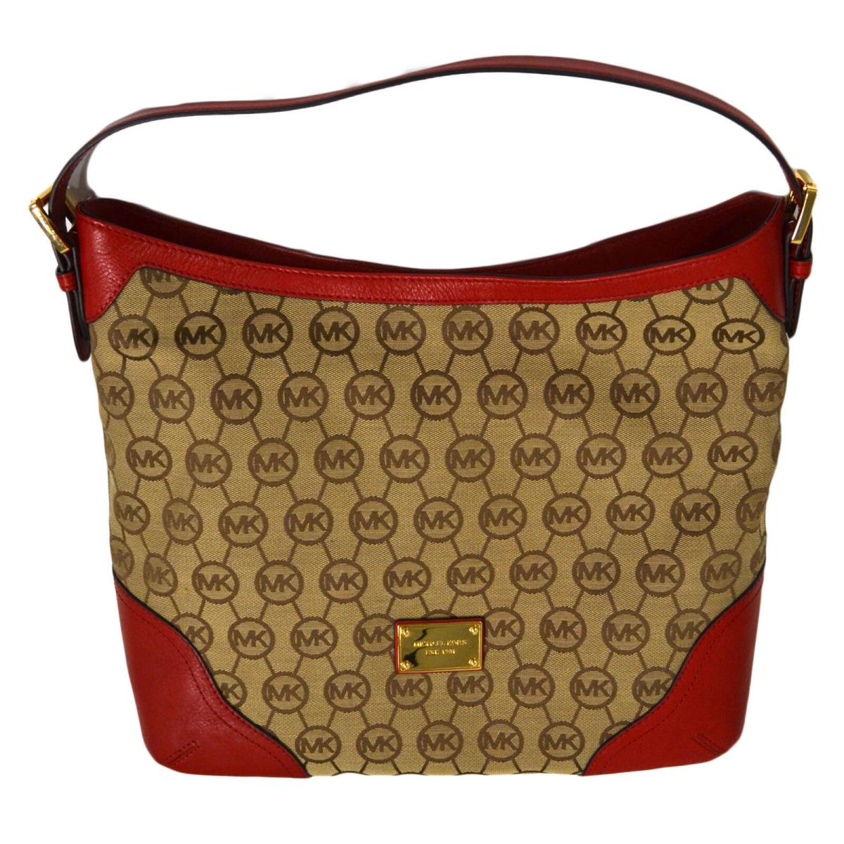 Michael Kors Handbag Purse Millbrook Shoulder Bag Mk Gold Tone Logo Large Red