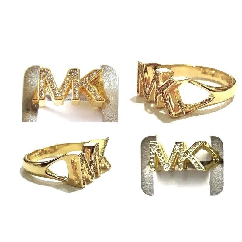 Michael Kors Gold Tone 3D MK Logo Ring Crystals MKJ8027 - 7 8 9