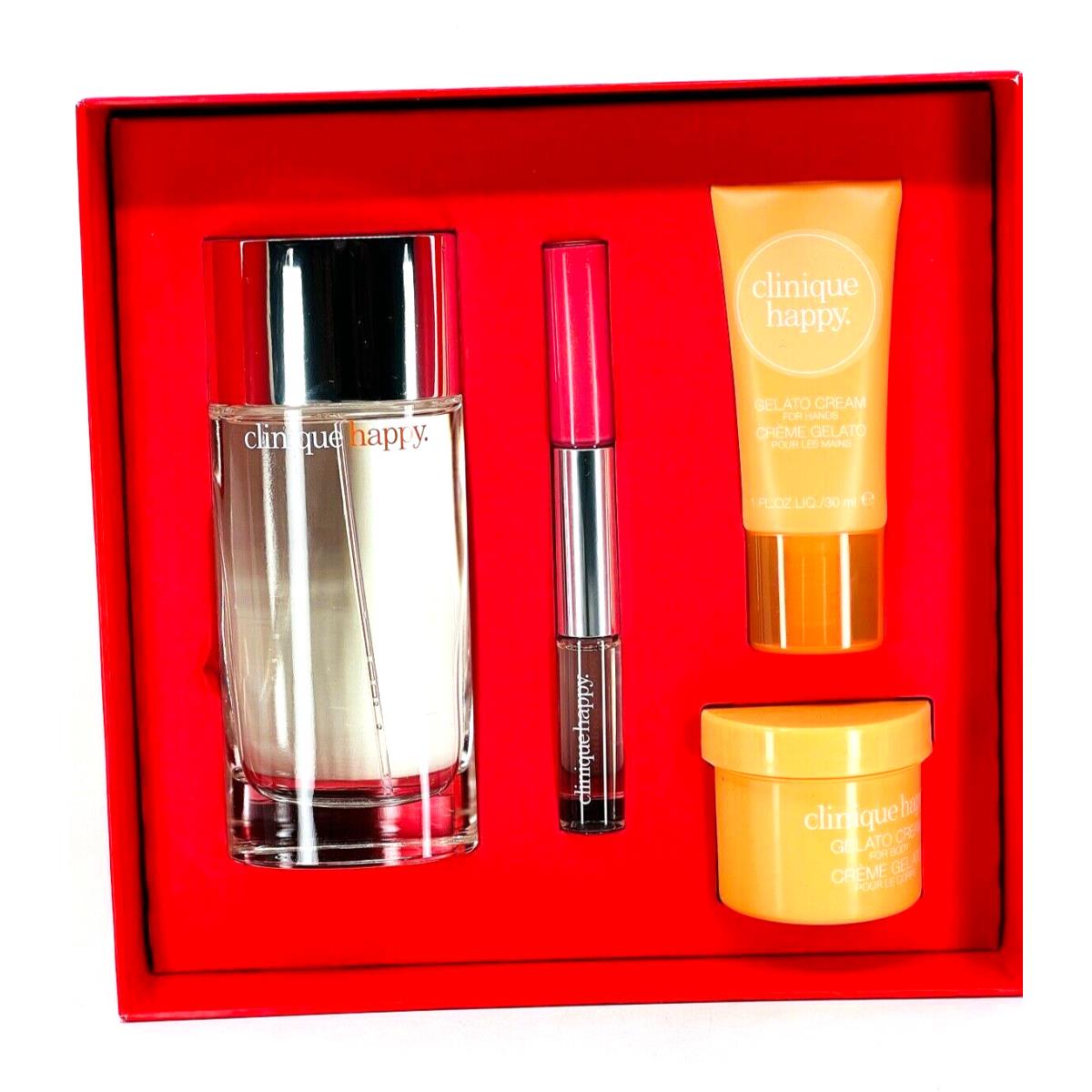 Clinique Happy 4 Piece Gift Set Edp 3.4oz +rosewater Pop + 1oz + 2oz Cream