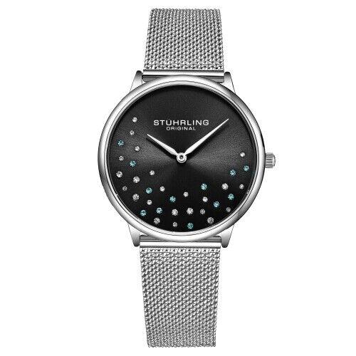 Stuhrling 3928 3 Quartz Crystal Accented Mesh Bracelet Womens Watch