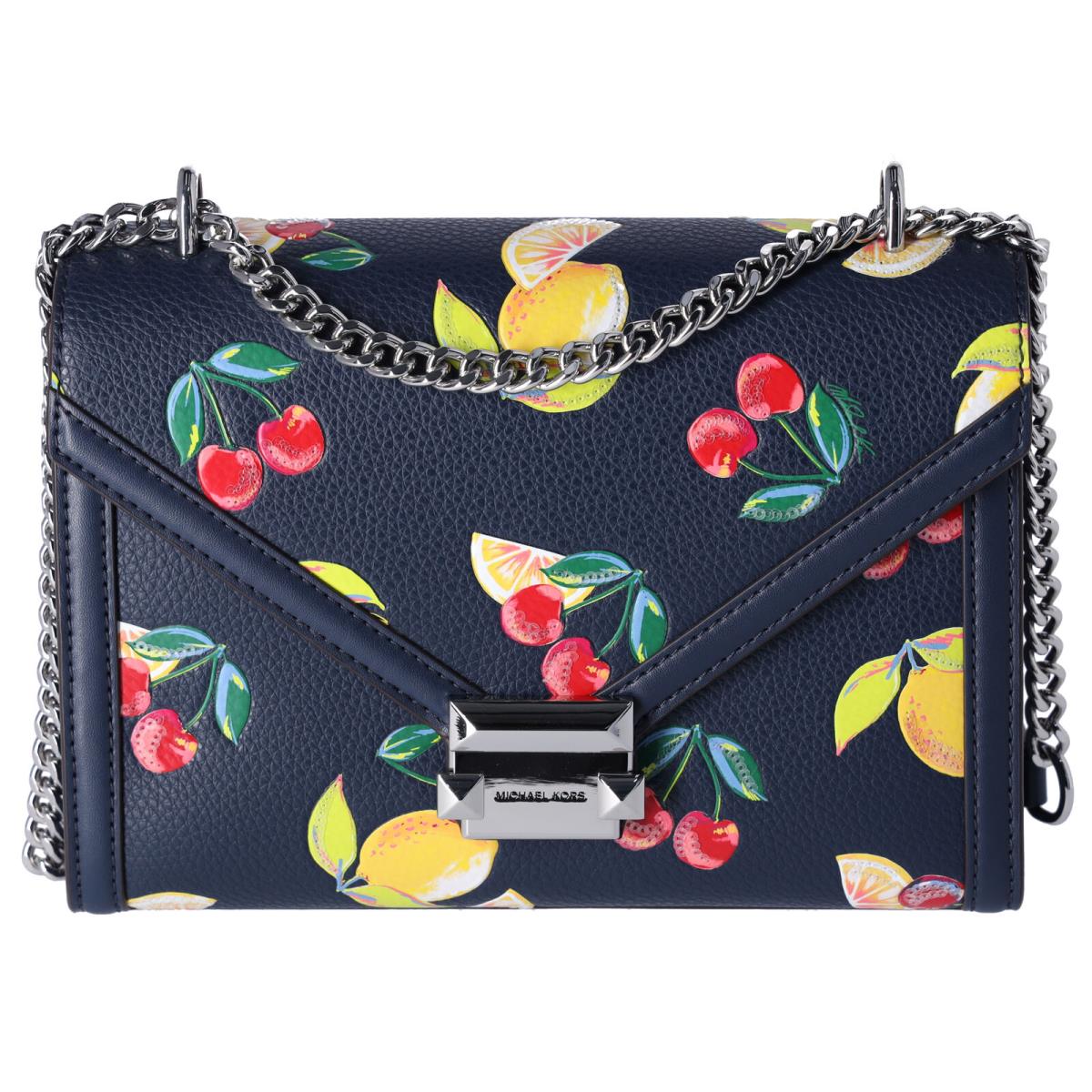 Michael Kors Whitney Medium Flap Shoulder Bag Fruit Print Navy Multi