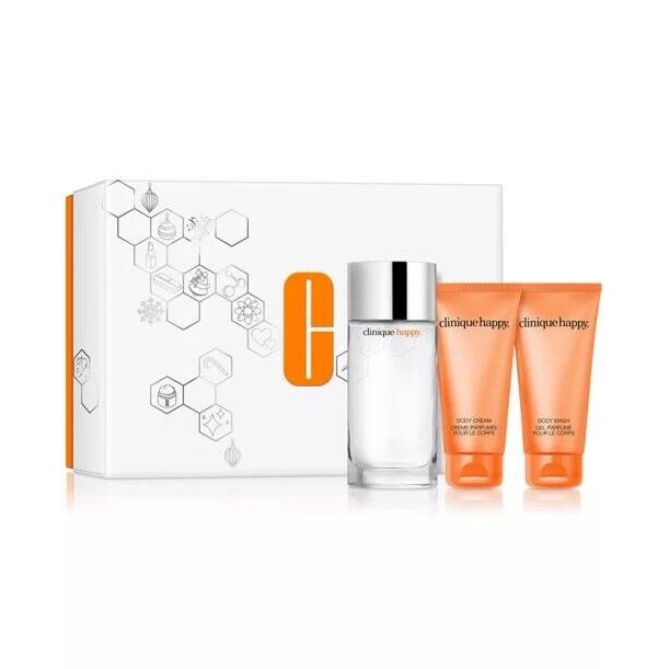 Clinique Happy Women 3PC Gift SET-3.4 OZ EDP+2.5 OZ BODYCREAM+2.5 OZ Body Wash