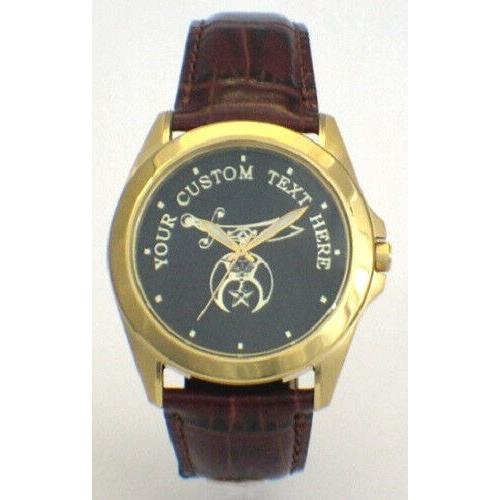 Citizen Brand Custom Shriner Medallion Dial with Leather Strap - All Gold Dial Gold/Black Dial