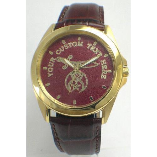 Citizen Brand Custom Shriner Medallion Dial with Leather Strap - All Gold Dial Gold/Red Dial