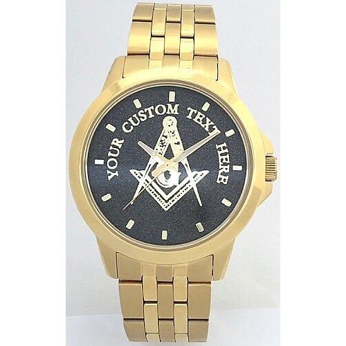 Citizen Brand Custom Masonic Medallion Dial Watch - Black and Gold Finish