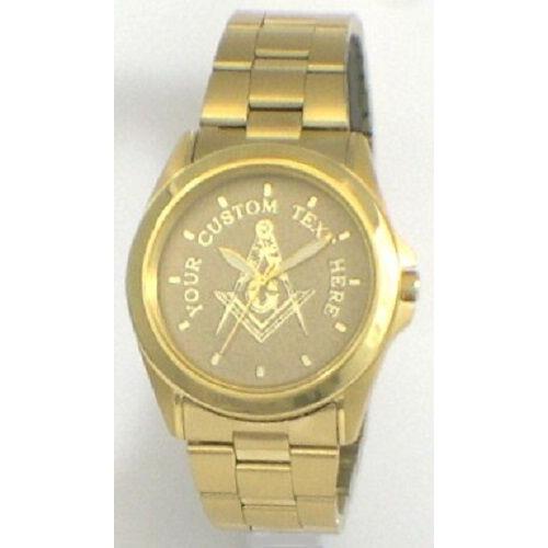 Citizen Brand Custom Masonic Medallion Dial Watch - Black and Gold Finish All Gold Dial