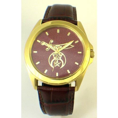 Citizen Brand Shriner Medallion Dial with Leather Strap - Gold/black Dial