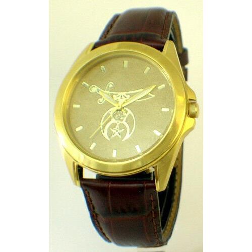 Citizen Brand Shriner Medallion Dial with Leather Strap - Gold/black Dial All Gold Dial