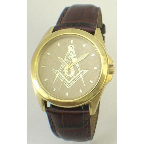 Citizen Brand Masonic Medallion Dial Watch - Black and Gold Finish All Gold Dial