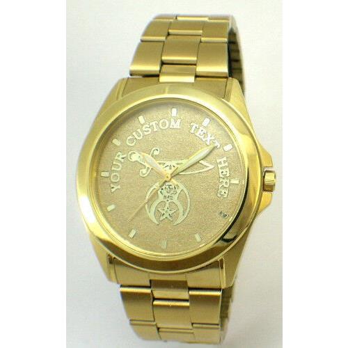 Citizen Brand Custom Shriner Medallion Dial Watch - Polished Gold and Black Dial All Gold Dial