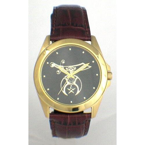 Citizen Brand Shriner Medallion Dial with Leather Strap - Gold/black Dial