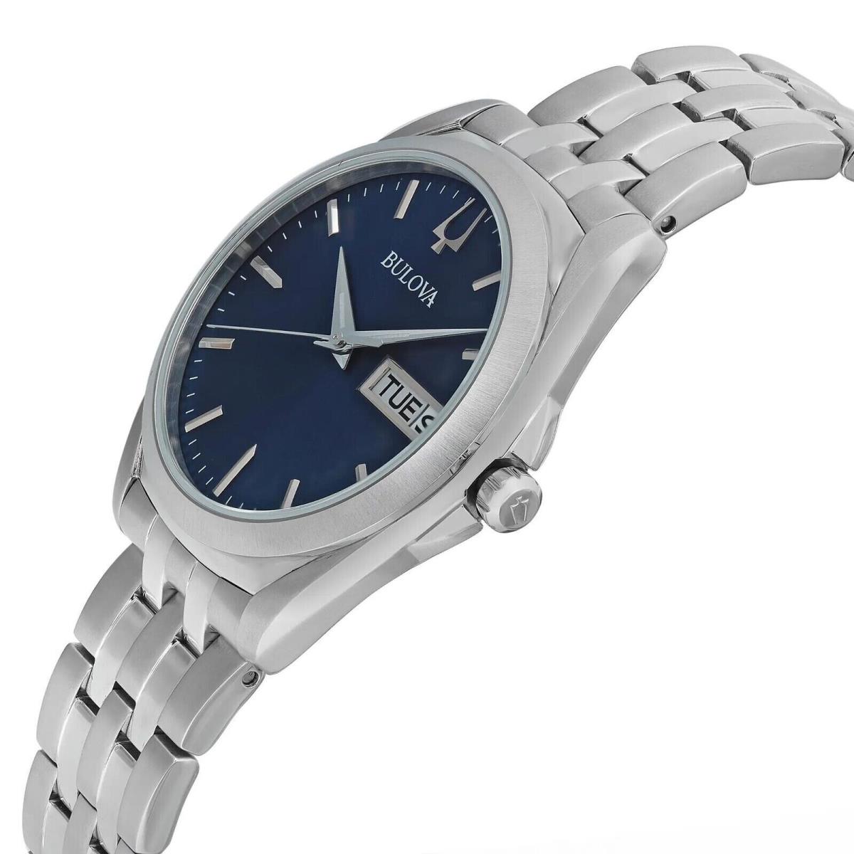 Bulova Classic 40mm Steel Day Date Blue Sunray Dial Quartz Men`s Watch 96C129 NW