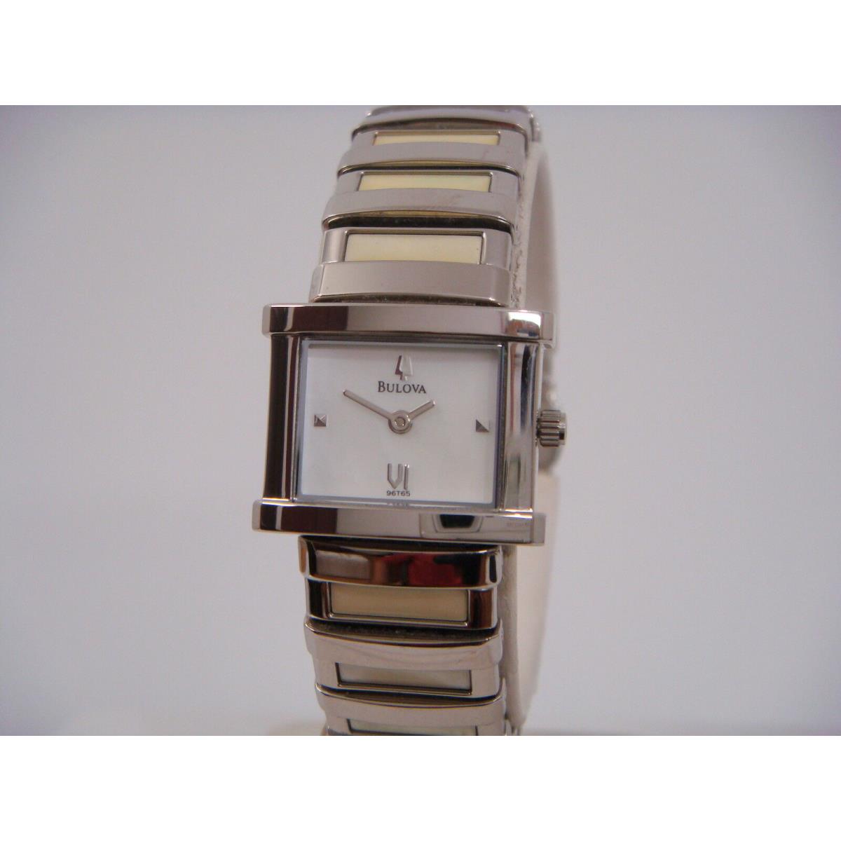 Bulova White Mop Dial Perls with Stainless Steel Bracelet Ladies Watch 96T65