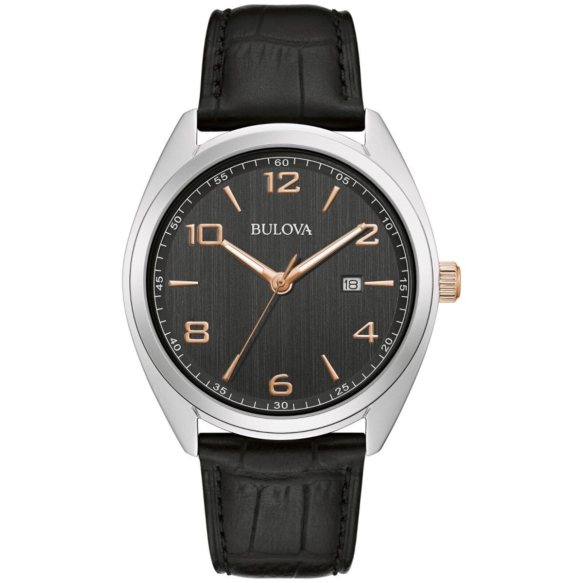 Bulova Men`s Classic Calendar Quartz Luminous Black Leather Watch 42 MM 98B367