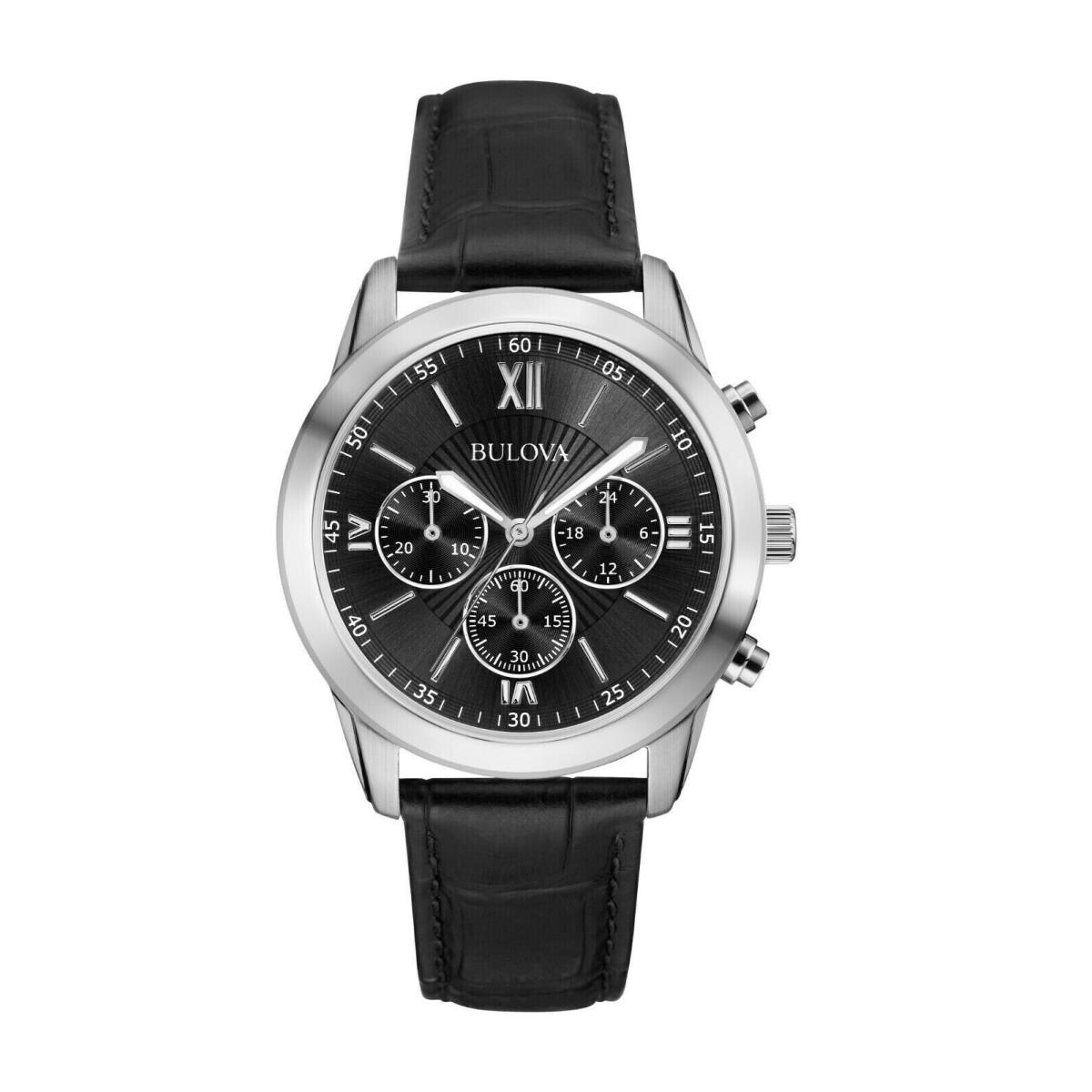 Bulova Men`s Classic Chronograph Quartz Black Leather Dial Watch 40 MM 96A173