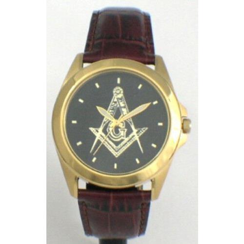 Citizen Brand Custom Masonic Medallion Dial Watch - Elegant Leather Strap