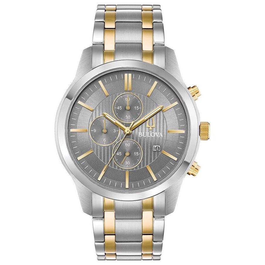 Bulova Mens Classic Chronograph Quartz Silver Stainless Steel Watch 43 MM 98B309