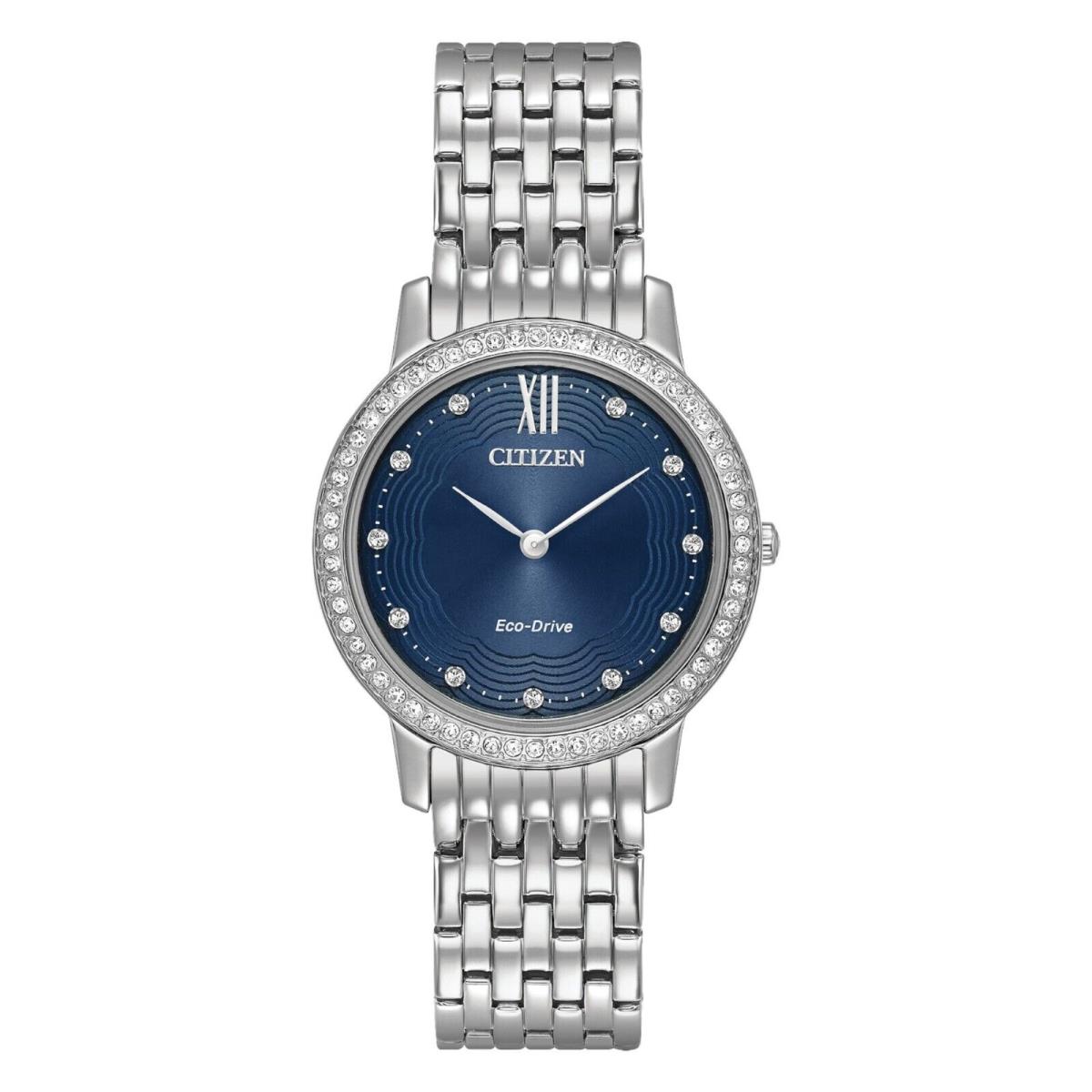 Citizen Eco-drive Silhouette Crystal EX1480-58L Blue Women`s Watch 295 - Dial: Silver, Band: Silver, Bezel: Silver