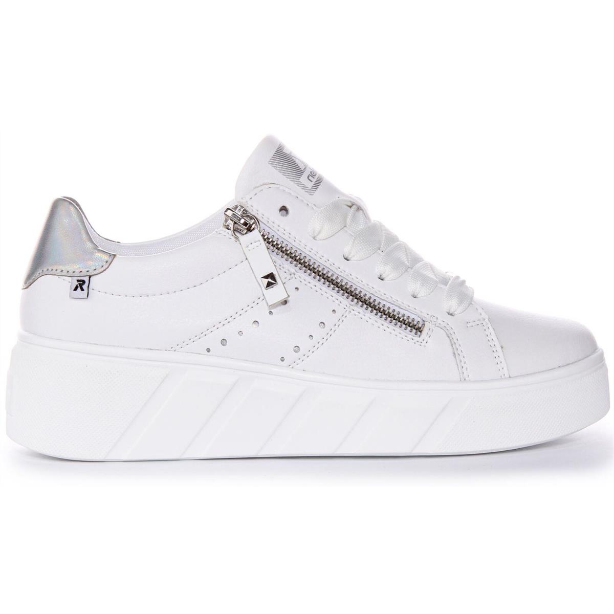 Rieker W0505-80 Hagen Evozip Leather Womens Sneakers White Silver US 5 - 11