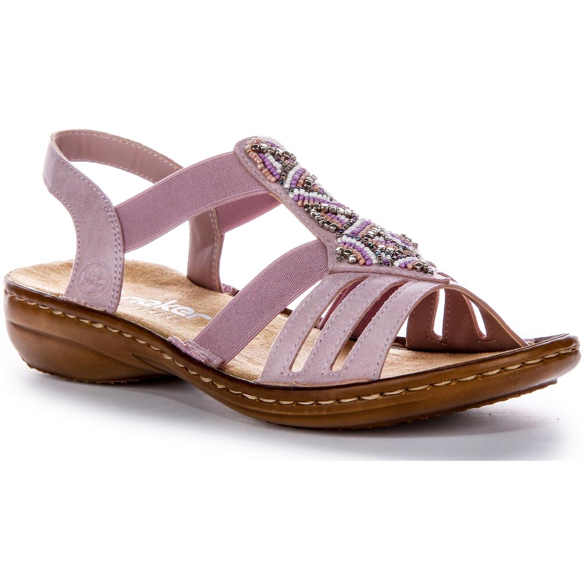 Rieker 60801-30 Soft Slip Gems Stone Details Women Sandal Pink US 5 - 11