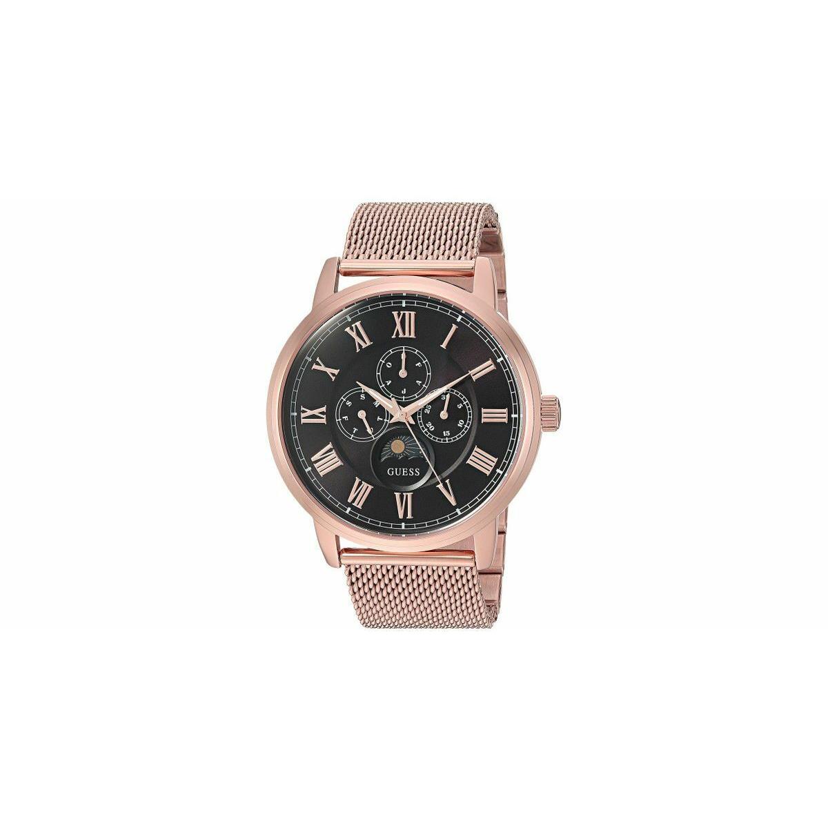 Guess Rose Gold Tone Black Romans Dial Mesh Bracelet WATCH-U0871G5