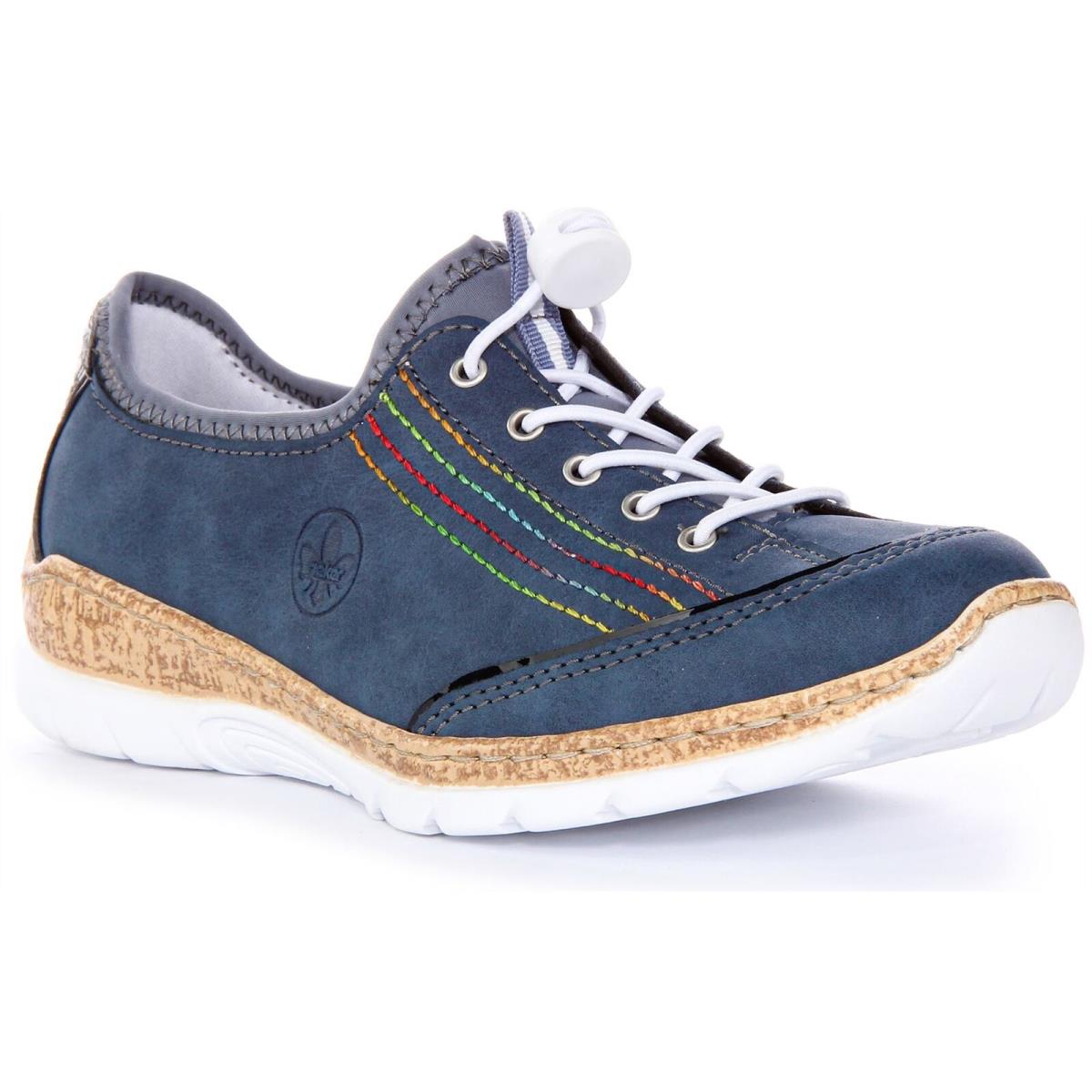 Rieker N42T0-14 Cork Midsole Flexible Leather Womens Sneakers Navy US 5 - 11