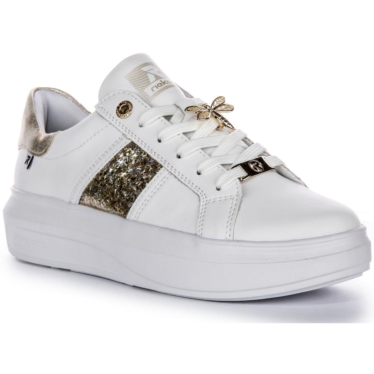 Rieker W1202-82 Evolution Dragonfly Lace Flake Women Sneaker White Gold US5 - 11