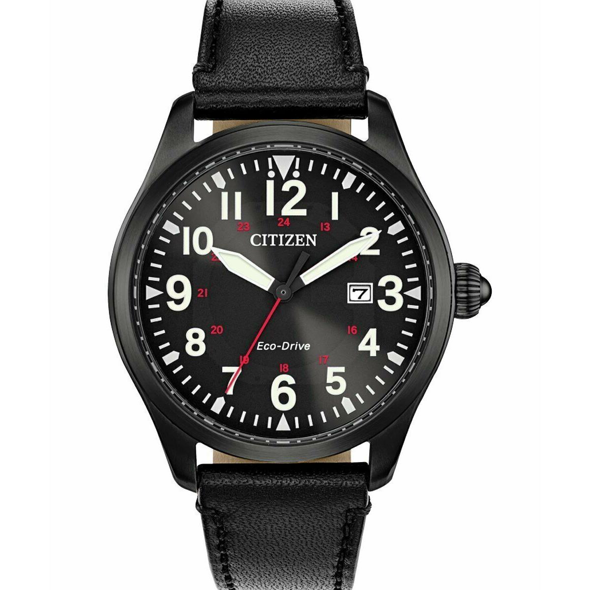 Citizen Garrison BM6835-15E Men`s Black Dial 42mm Military Watch - Dial: Black, Band: Black, Bezel: Black