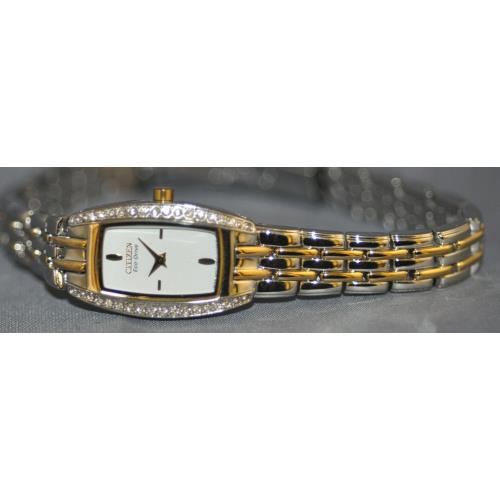 Citizen Ladies Silhouette White Dial Crystal Two Tone Steel Watch EG2744-52A