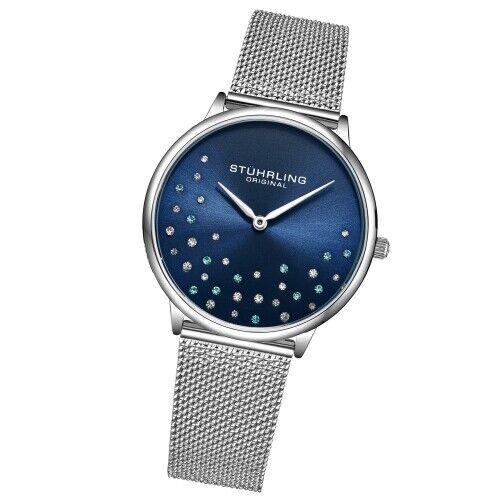 Stuhrling 3928 2 Quartz Crystal Accented Mesh Bracelet Womens Watch