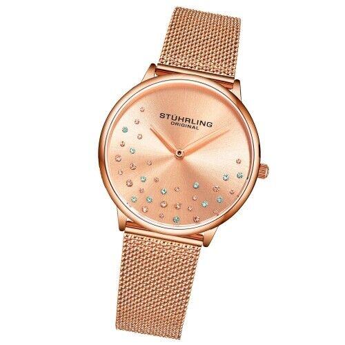 Stuhrling 3928 5 Quartz Crystal Accented Mesh Bracelet Womens Watch