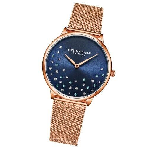 Stuhrling 3928 4 Quartz Crystal Accented Mesh Bracelet Womens Watch