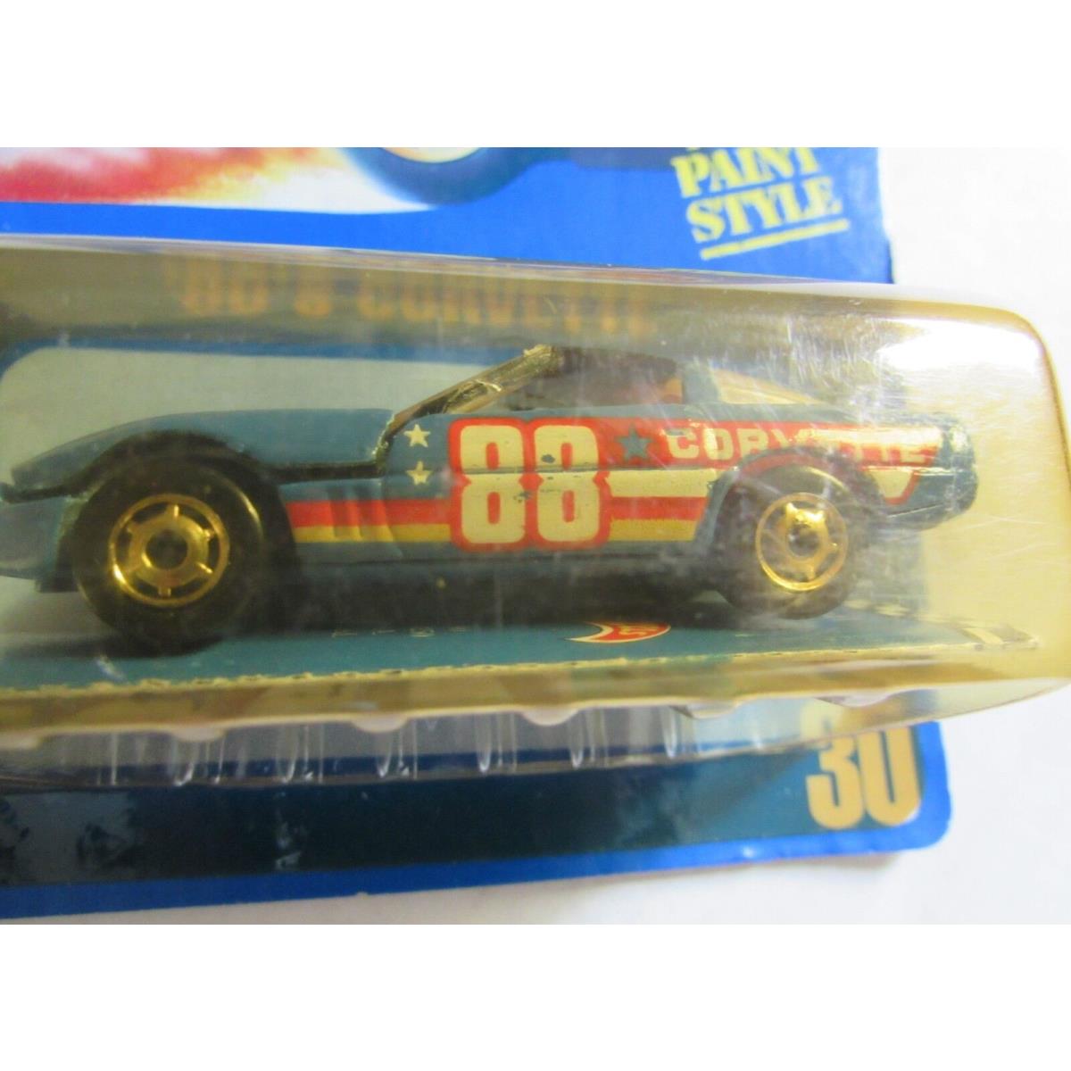 Hot Wheels 1989 Blue Card `80`S Corvette 30 Blue- Tan Bag W+