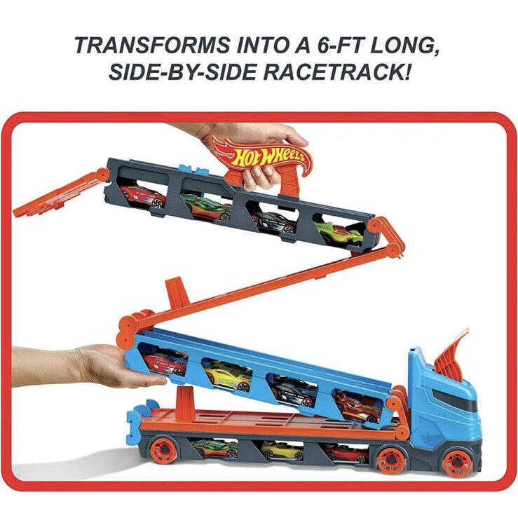 Hot Wheels City Speedway Hauler GVG37 Transforms Into 6 Ft. Long 2 Car Racetrack