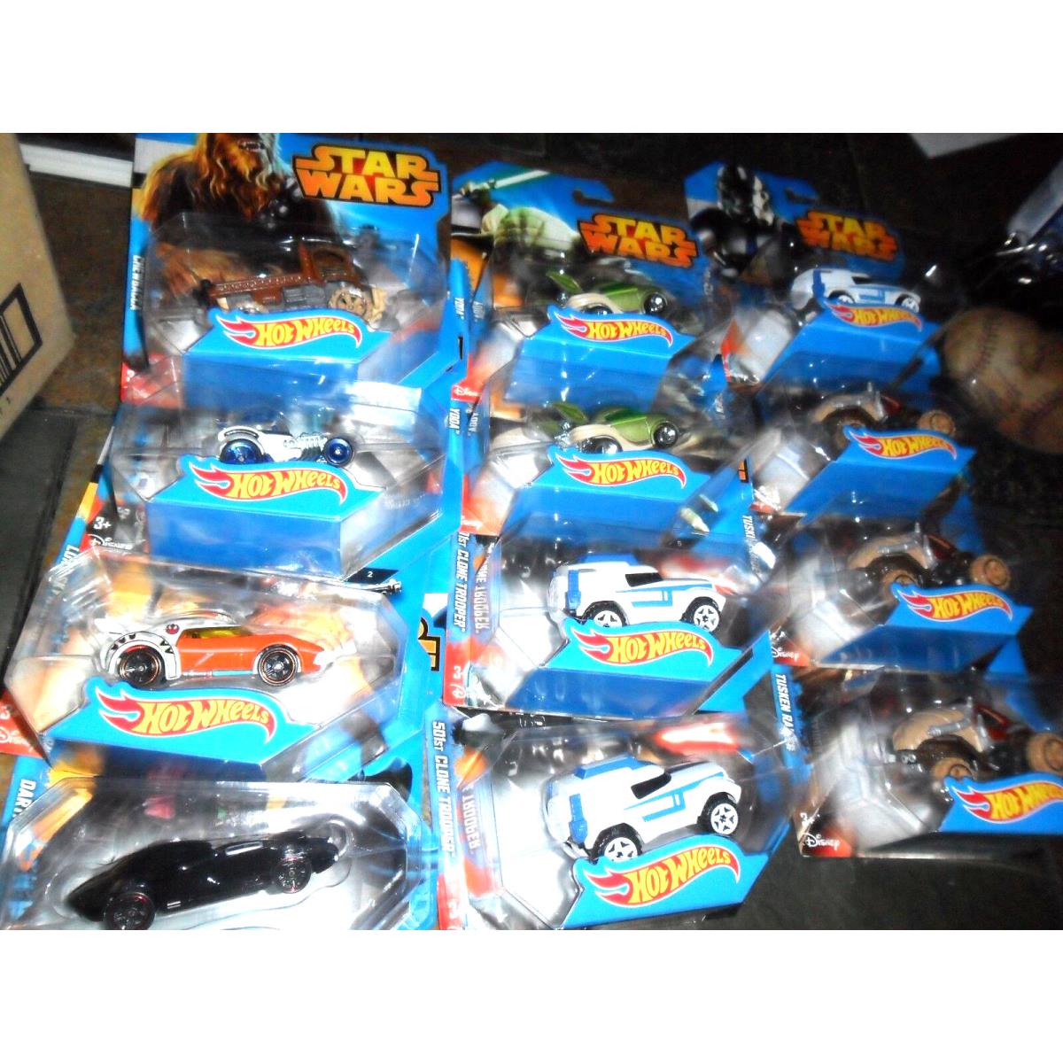 2014 Hot Wheels Star Wars Case 12 Cars CGW35-999B Yoda Tusken Raider R2D2 +