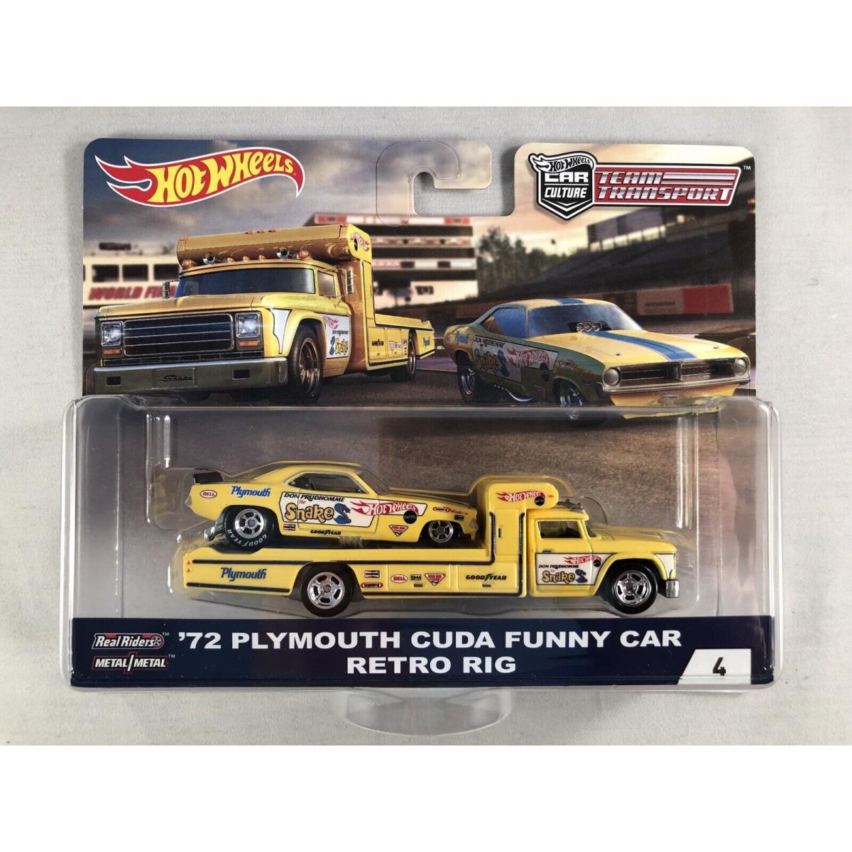 Hot Wheels 2018 Car Culture Team Transport 72 Plymouth Cuda Funny Car Retro Rig