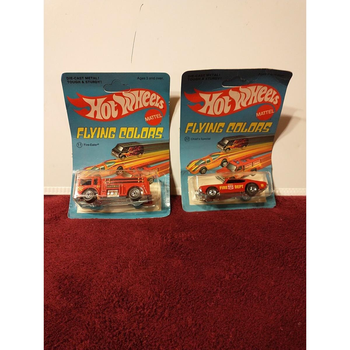1975 Mattel Hot Wheels Flying Colors 9640 Fire Eater and 7665 Chief`s Special