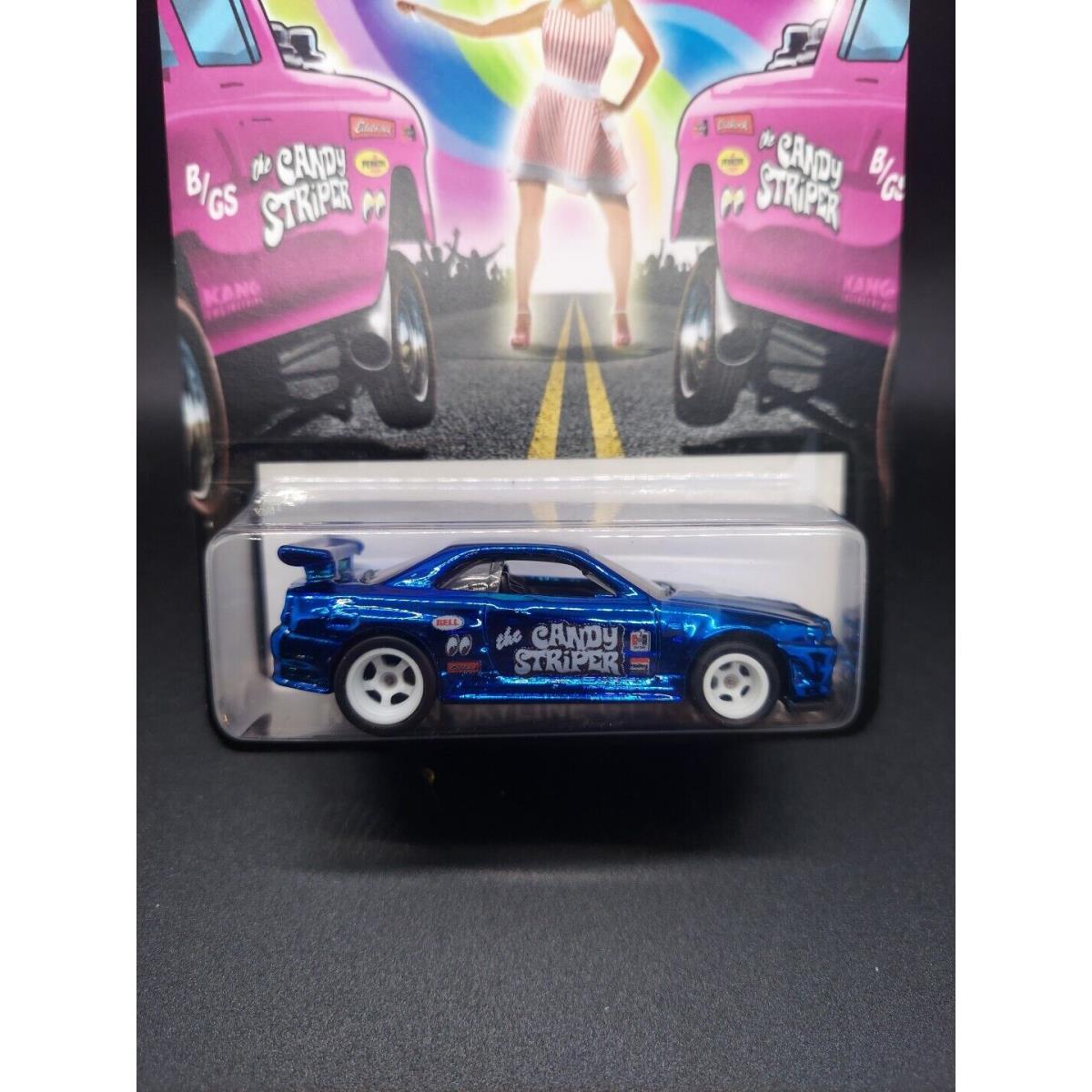 Hot Wheels Nissan Skyline Gt-r R34Candy Striper Blue CS Customs Stangler