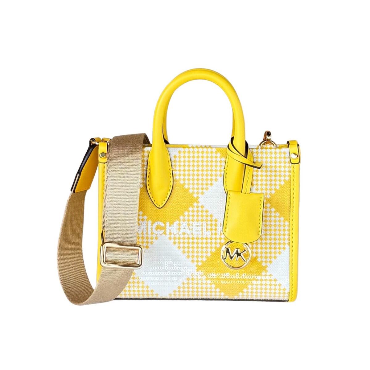 Michael Kors Mirella XS Mini Shopper Satchel Crossbody Sequins Bag Golden Yellow