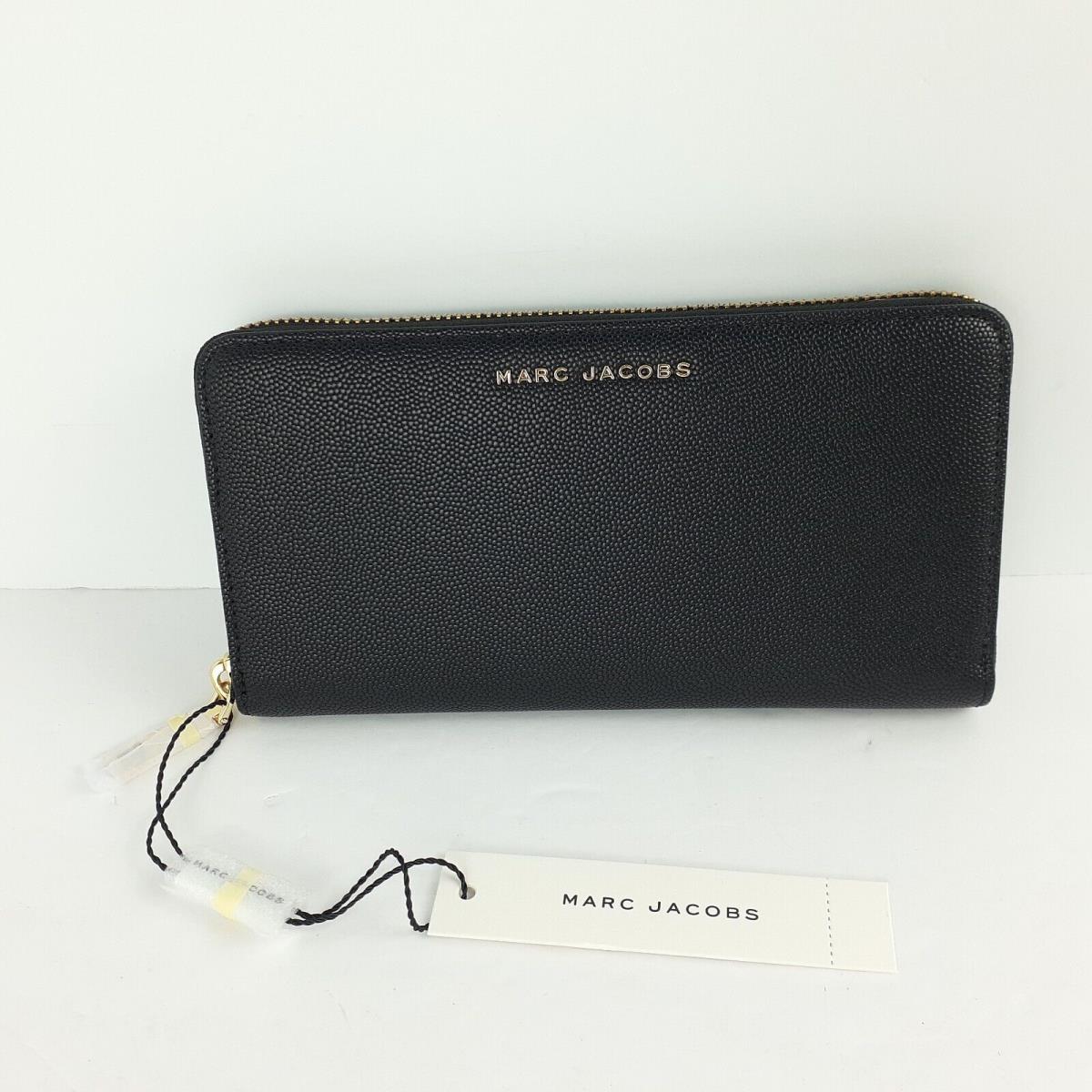 Marc Jacobs Black Continental Wallet Clutch Zip Around Pebbled Texture