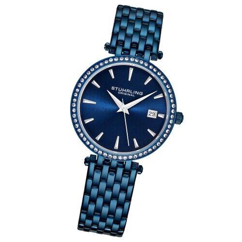 Stuhrling 3929 3 Quartz Crystal Accented Blue Bracelet Womens Watch
