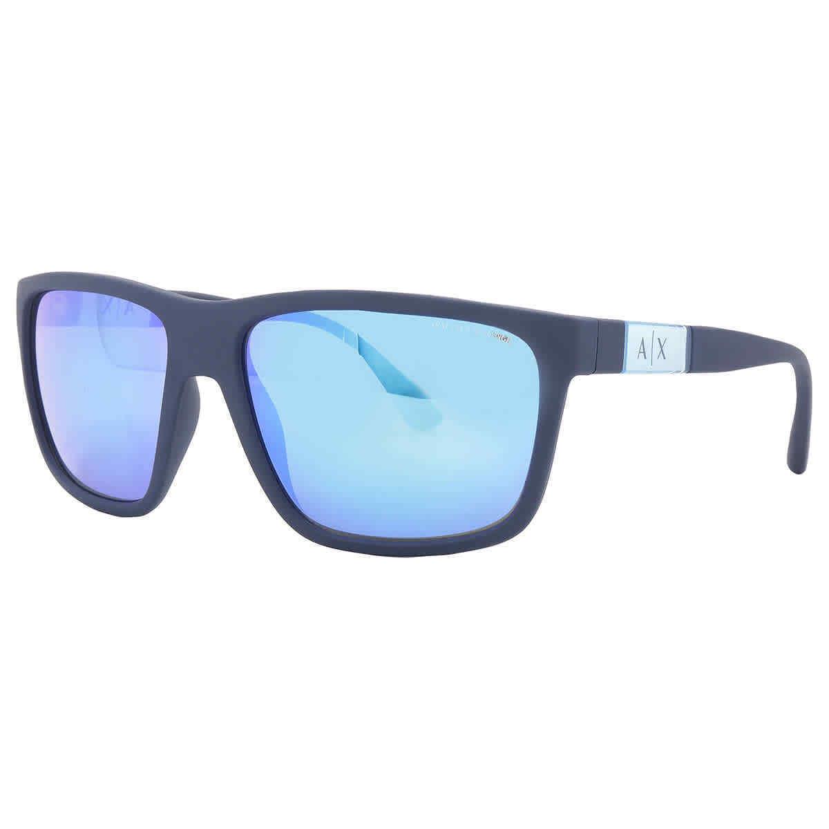 Armani Exchange Green Mirrored Light Blue Square Men`s Sunglasses AX4121S 818125