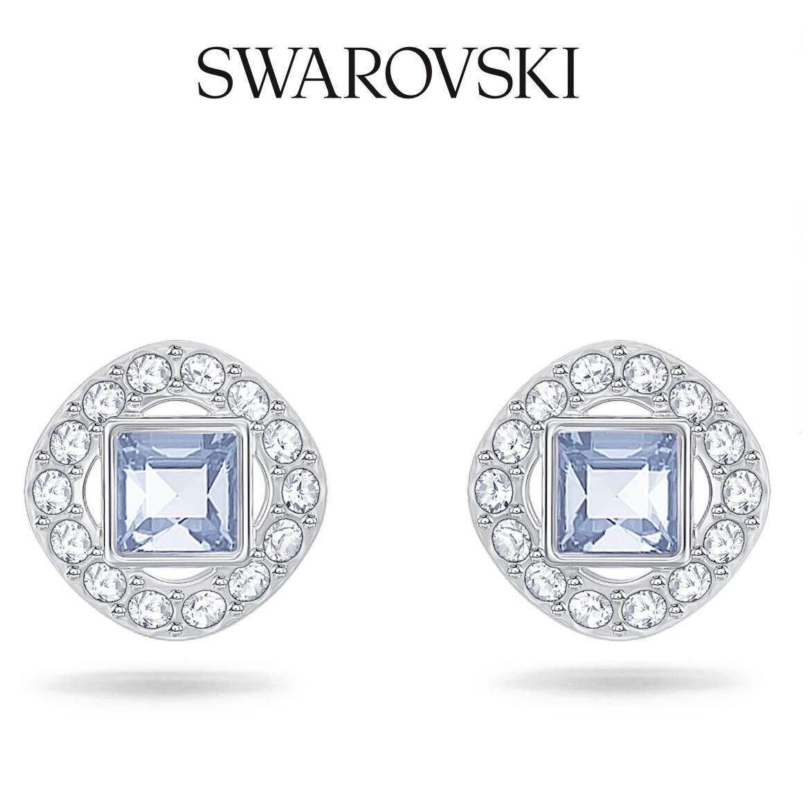 Swarovski Angelic Stud Earrings Square Cut Blue Rhodium plated-5352048