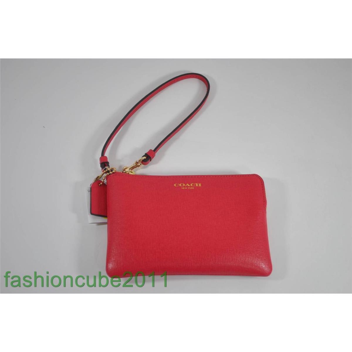 Coach Small Leather Wristlet - 51197 Pink Scarlet