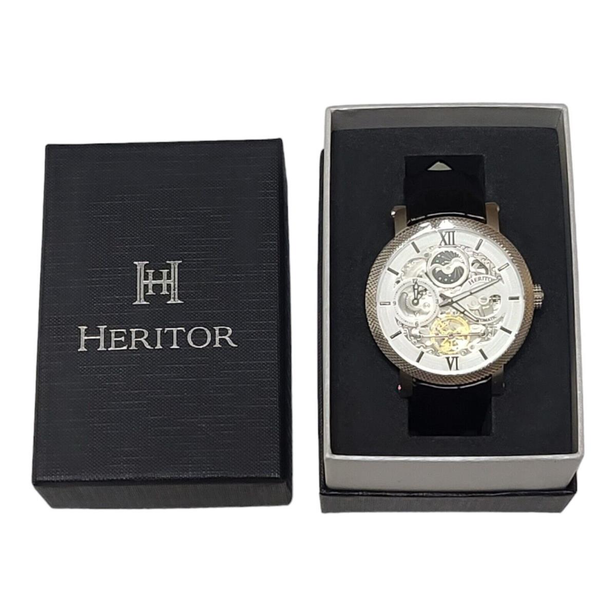 Heritor Aries Automatic Silver Skeleton Dial Men`s Watch HR4404 Black Band