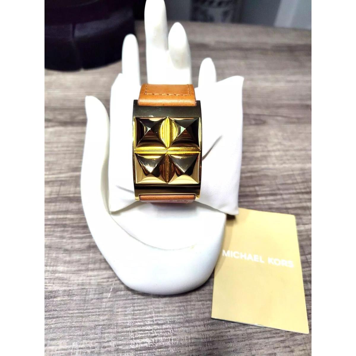 Michael Kors 14K Gold Tone Pyramid Wide Leather Cuff Bracelet